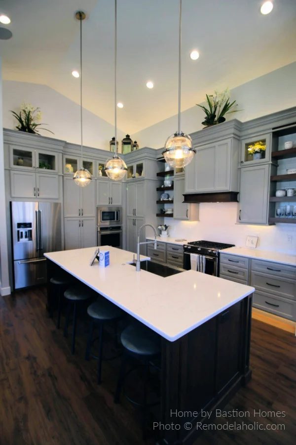 Gray Cabinets Wood Island Modern Farmhouse Kitchen options, UV19 H01 Bekob