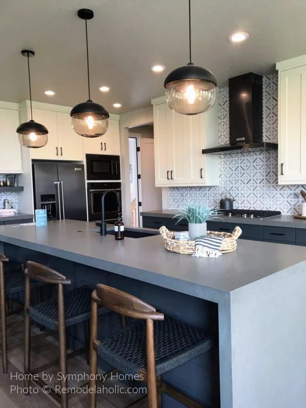 Stone Concrete Gray Countertops Waterfall Island Modern Farmhouse Kitchen options UV21 H16 Bekob