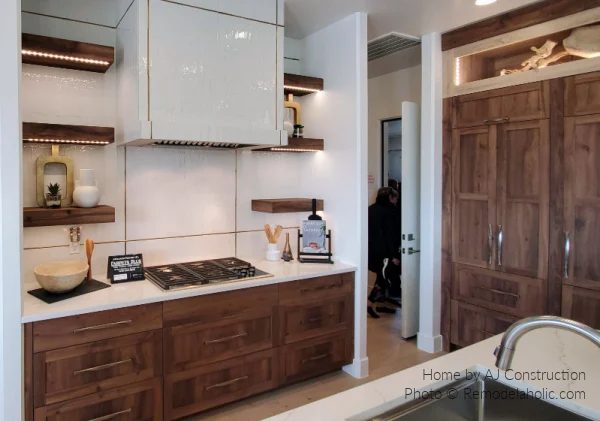 Wood Cabinetry With White Tile, Modern Farmhouse Kitchen options, SG22 H26 Bekob