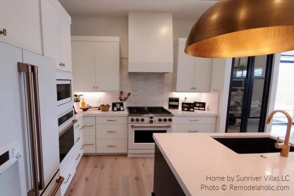 White Modern Farmhouse Kitchen options With Gold Bronze Hardware Accents SG22 H24 Bekob