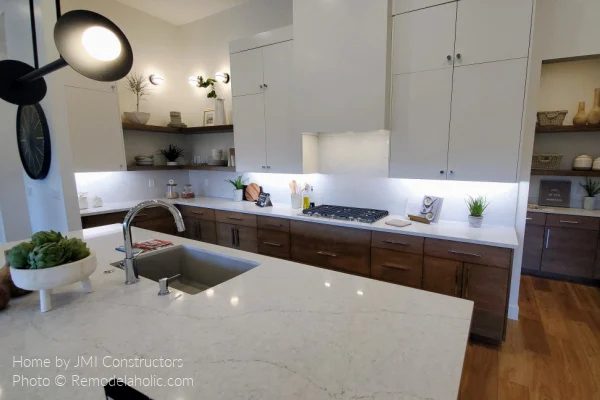 Two Tone White And Wood Cabinets Marble Countertop Modern Farmhouse Kitchen options SG22 H19 Bekob