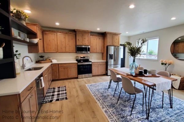 Modern Farmhouse Kitchen Dining Room options Wood Cabinets Floor Rug UV21 H05 Bekob