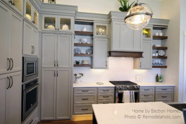 Gray Cabinets Wood Shelves Modern Farmhouse Kitchen options, UV19 H01 Bekob
