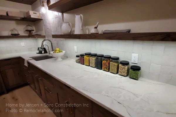 Marble Countertop And Stone Backsplash Modern Farmhouse Kitchen options SG22 H18 Bekob