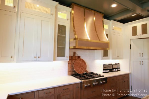 White And Wood Modern Farmhouse Kitchen options With Gold Brass Range Hood UV17 H26 Bekob
