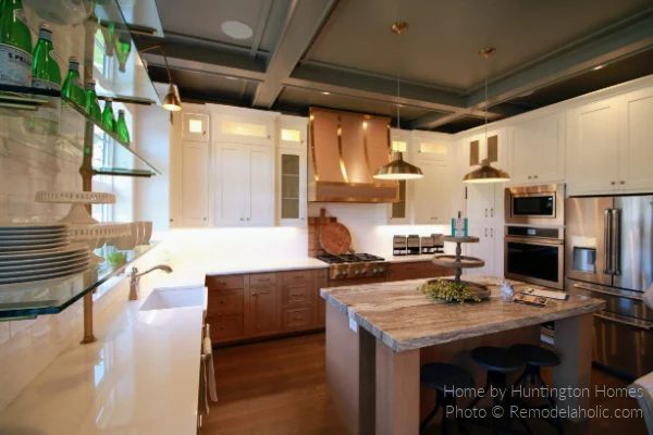 Modern Farmhouse Kitchen options Two Tone White And Wood Cabinets With Glass Open Shelving UV17 H26 Bekob