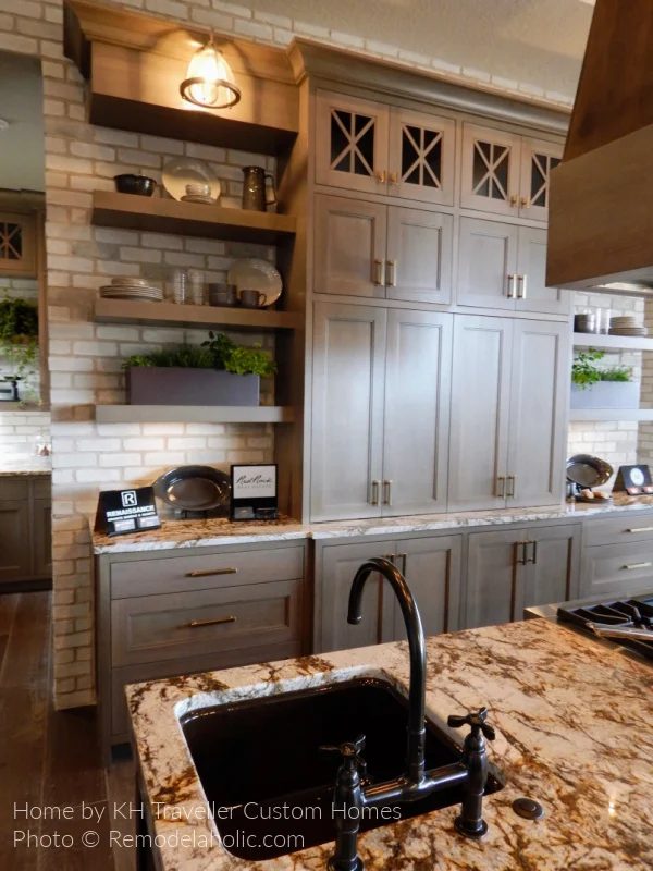 Gray Wood Stain Cabinets With Brushed Gold Bronze Handles, Modern Farmhouse Kitchen options, SG18 H17 Bekob