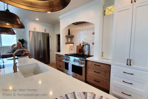 A Two Tone White And Wood Modern Farmhouse Kitchen options With Gold Accents UV21 H04 Bekob