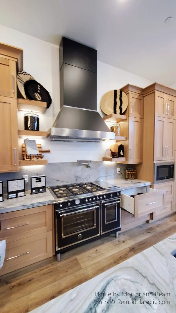 Light Wood Kitchen Cabinets With Black Stove And Accents, Modern Farmhouse Kitchen options SG22 H11 Bekob