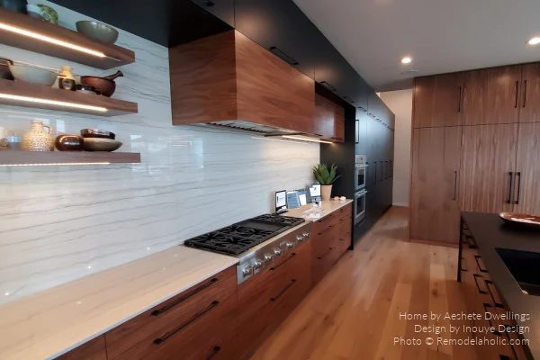 Kitchen Design options, Modern Wood And Black Cabinets With Wood Floor, Bekob UVPH21 H18