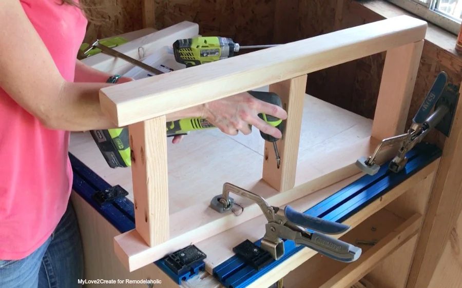 Handmade Modern Rustic Console Table, Use A Right Angle Drill For Center Rail, MyLove2Create