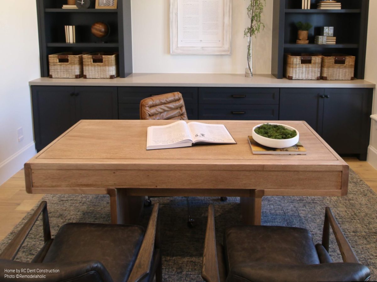 Indutrial Wooden Desk And Leather Rolling Chair In Modern Home Office RC Dent Construction And Remedy Furniture And Design Utah Valley Parade Of Homes Featured On Remodel