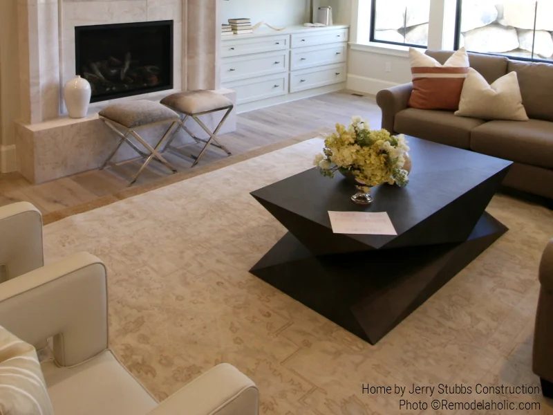 Large Neutral Area Rug In Modern Transitional Style Home, Jerry Stubbs Construction, Tique & Company Design, 2018 Utah Valley Parade Of Homes Featured On Bekob