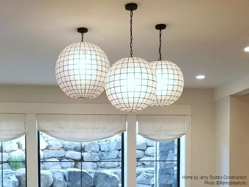 Set Of 3 Globe Lights Hung At Differing Heights In A Lower Level Family Room Jerry Stubbs And Tique And Co 2018 Utah Valley Parade Of Homes Featured On Bekob