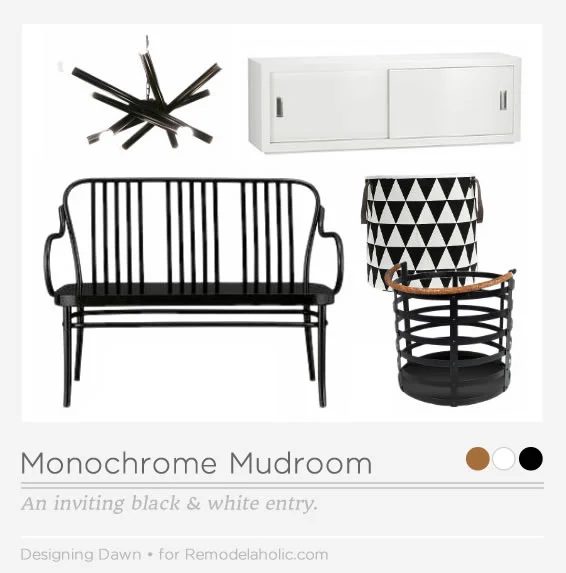 Learn to create an inviting black and white entryway, for a monochrome mudroom that is both chic and functional.