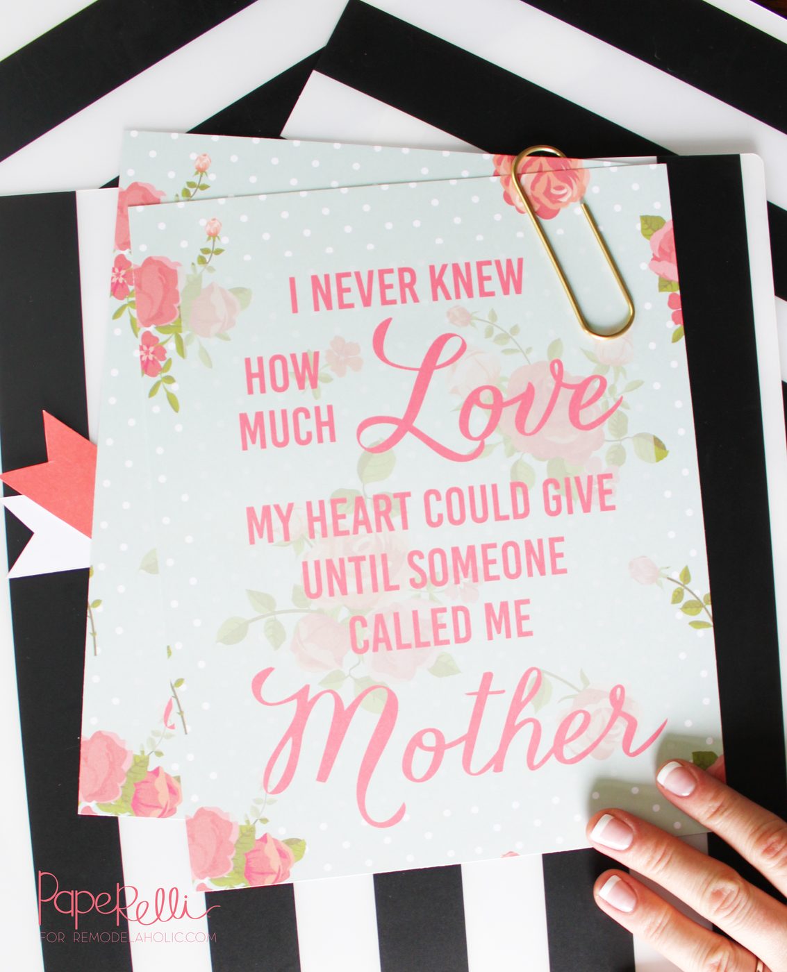 Free printable Mother's Day quote "I never knew how much love my heart could give until someone called me Mother" -- Mother's Day Print by Paperelli for Bekob.com