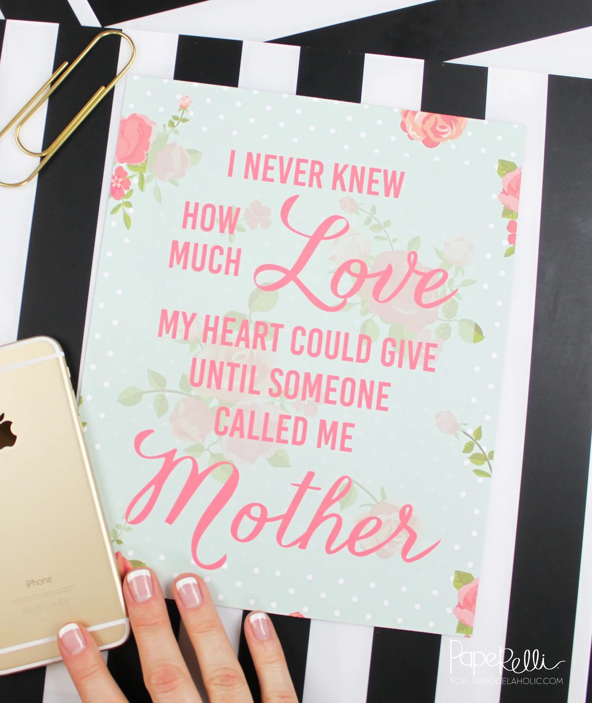 Mother's Day quote "I never knew how much love my heart could give until someone called me Mother" -- Mother's Day Printable @Bekob