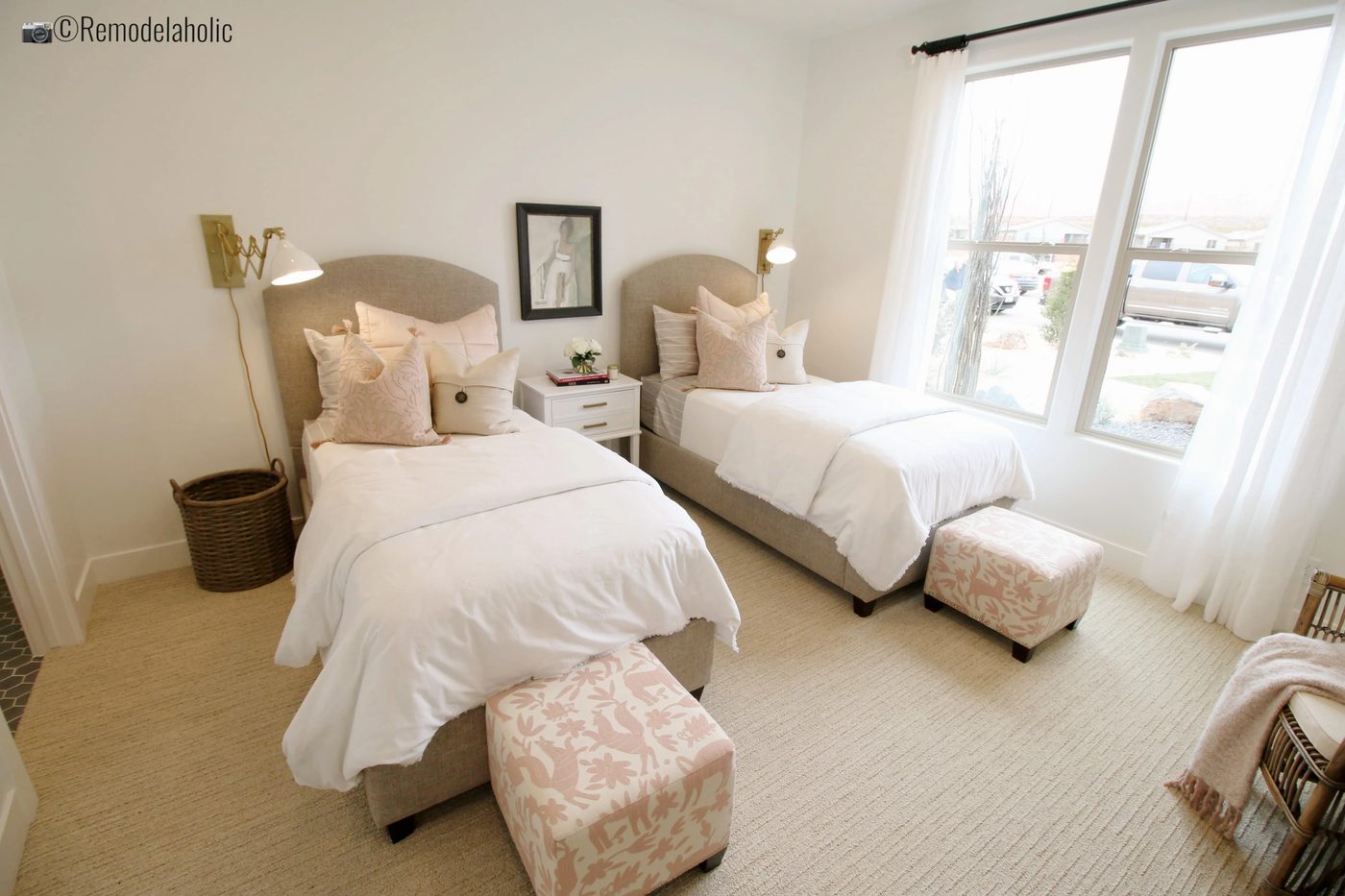 Dress up a neutral girls' bedroom with pink touches. SGPH 2019 House 07 Brio Homes LLC : Expression By Design (EBD Studio One) Angie Haymond & Peggy McIntyre5