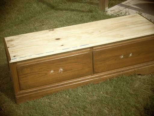 reinforcing the bottom of the mudroom bench from dresser