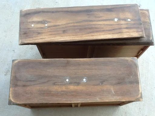 new drawer pulls on mudroom bench