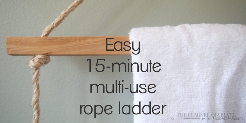 Using just rope and some 1x1 wood you can make a great towel or blanket rack in 15 minutes! Via The Learner Observer for Bekob.com
