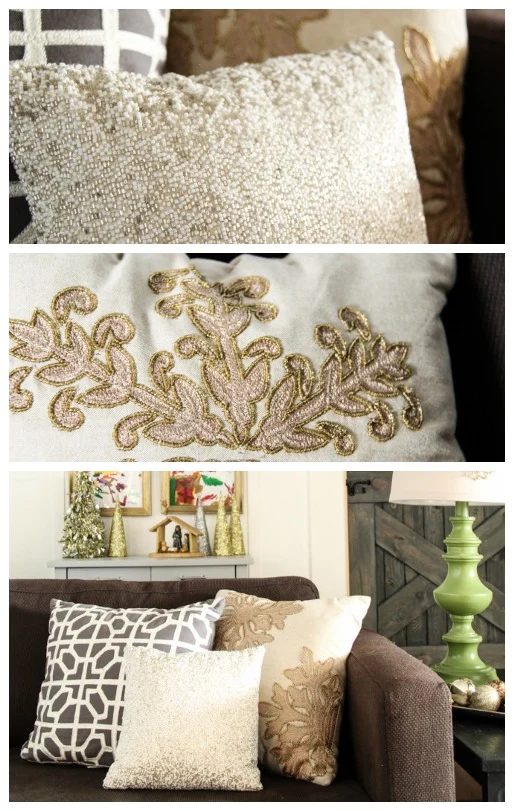 Beaded Silver and gold Christmas Pillows
