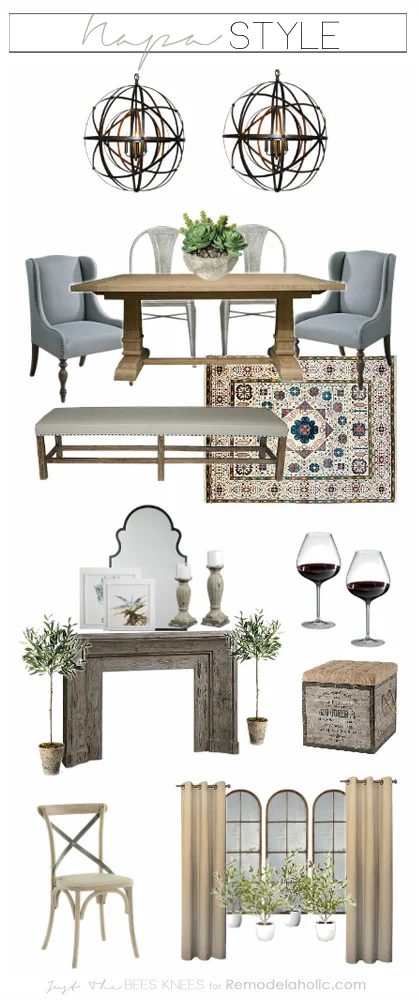 Learn to create a luxe feeling in your own home in a Napa inspired dining room: an earthy, old world feel with a slightly modern touch. (including product sources)