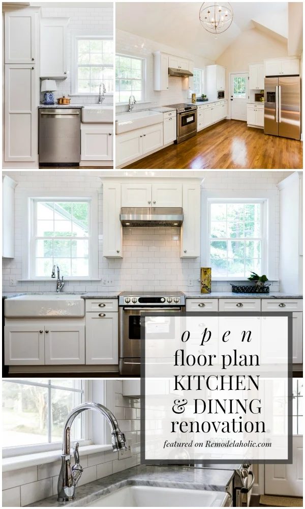 Open Floor Plan White Kitchen and Dining Room Renovation featured on Bekob.com #renovation #whitekitchen #openfloorplan