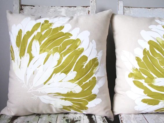 Down That Little Lane green feather pillow