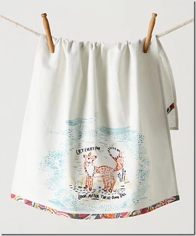 Anthro fox dish towel