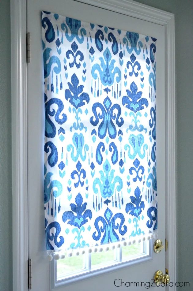straightforward no sew Handmade magnetic curtain for a half door window