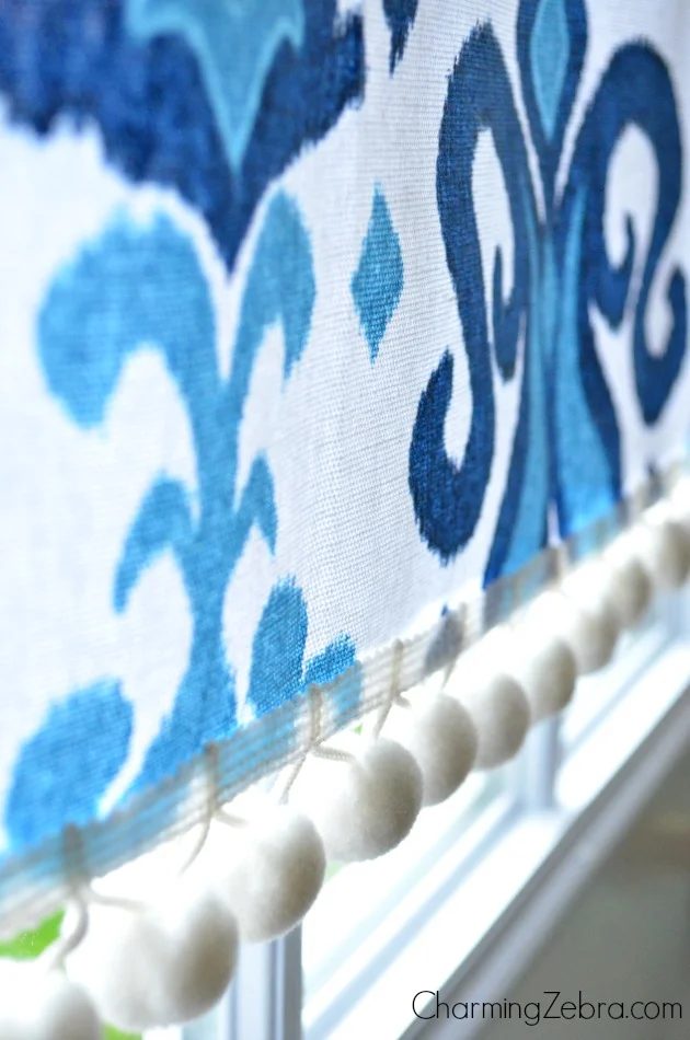 magnetic window blind on door with pom pom trim, Charming Zebra on Bekob