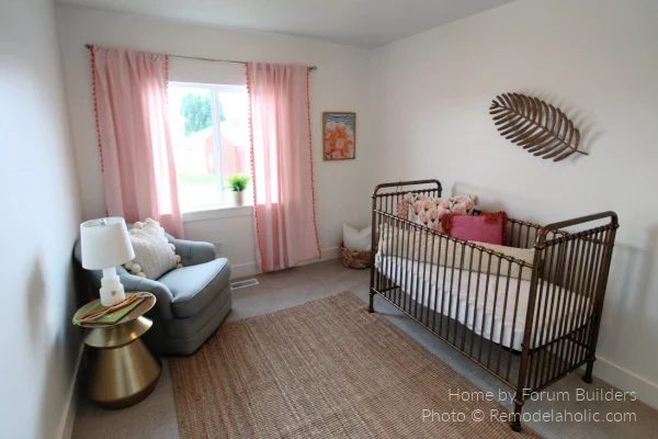 Neutral Nursery Paint Colors With Pink Curtains And Jute Rug UV19 H18 Bekob