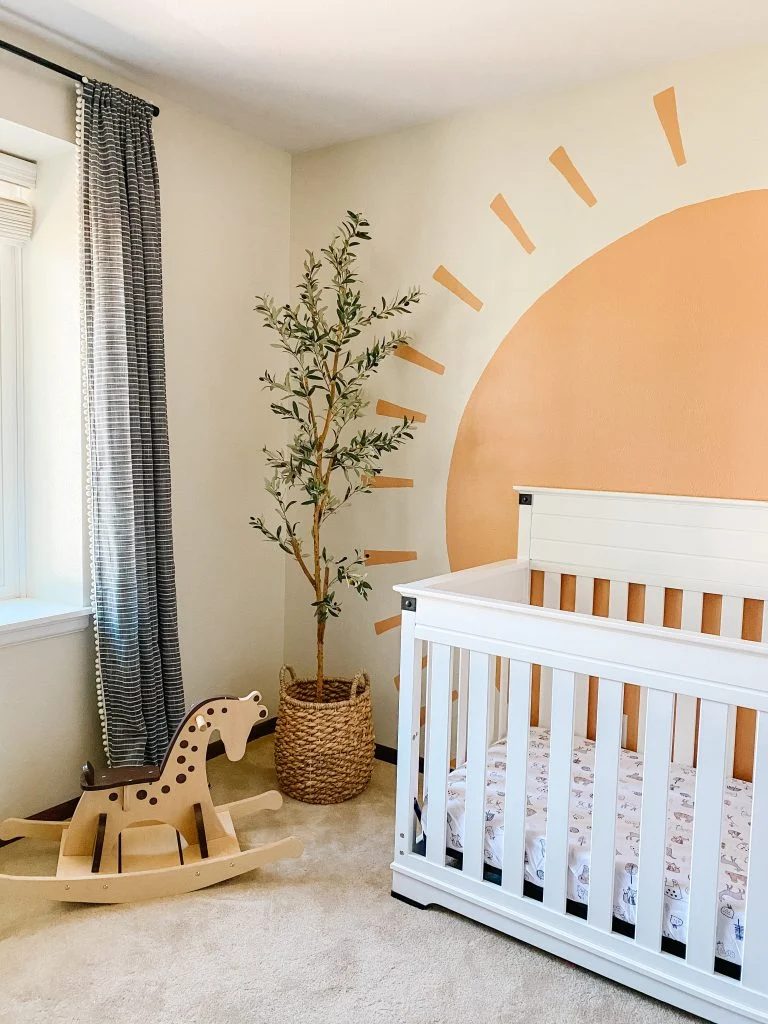 Nursery Painting options Neutral Wall Mural Sun Behind Crib Sprucing Up Mamahood Feat On Bekob