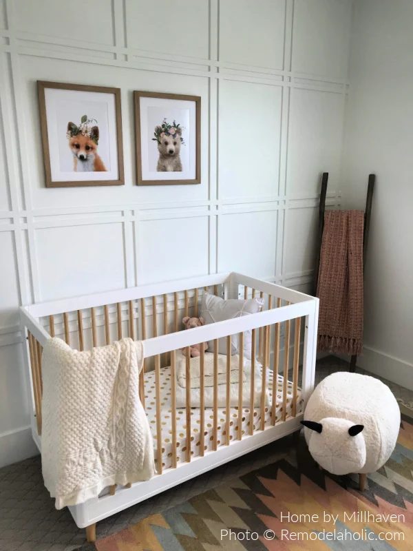 Neutral White Nursery With Trim Feature Wall UV17 H18 Bekob
