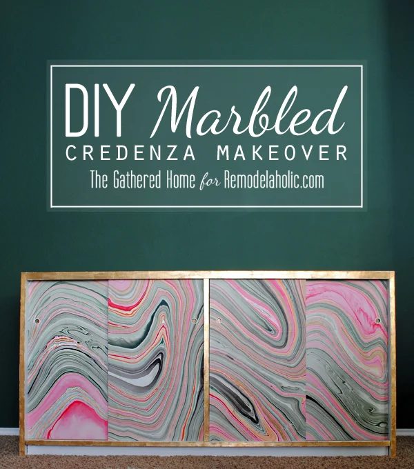 Handmade Marbled Credenza Makeover by The Gathered Home for Bekob.com #marble #paper #handmade