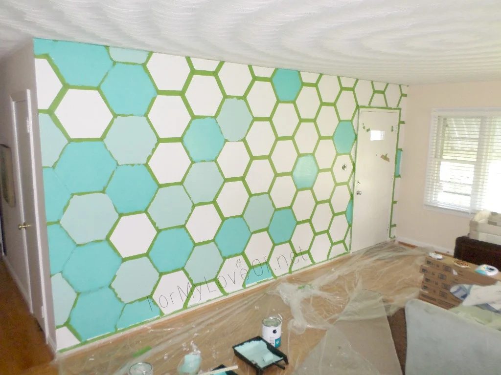 straightforward wall painting option, ombre blue hexagon wall