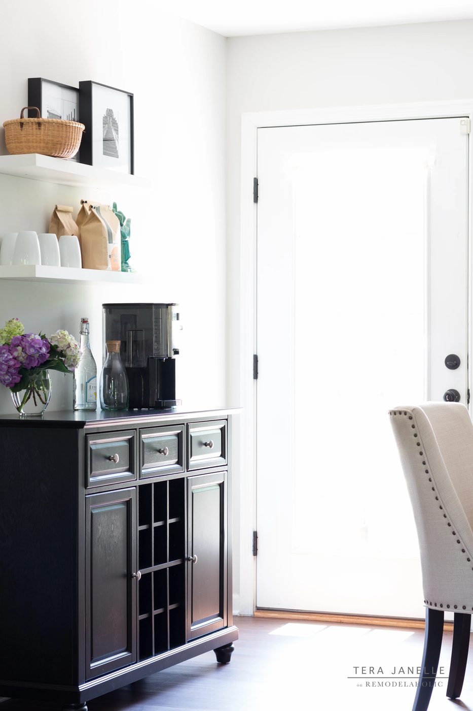 striking neutral and cohesive grown-up style for an open plan dining room and living room | Tera Janelle Design - Dining Room Design Reveal for Bekob.com