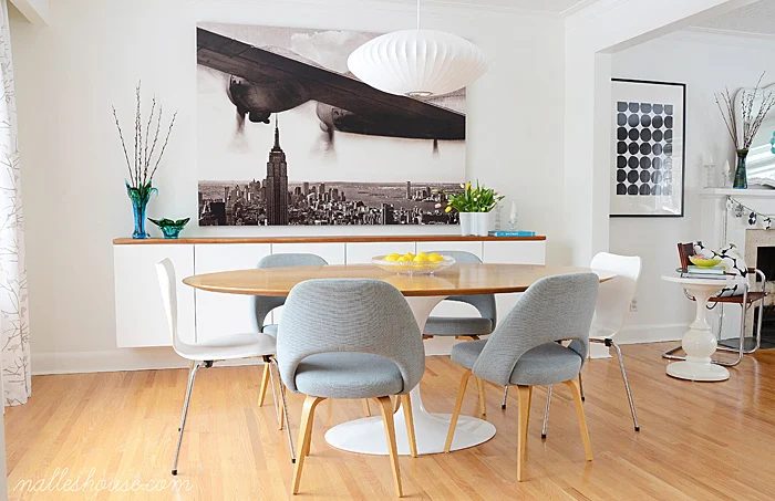 minimalist scandinavian modern dining room with floating sideboard