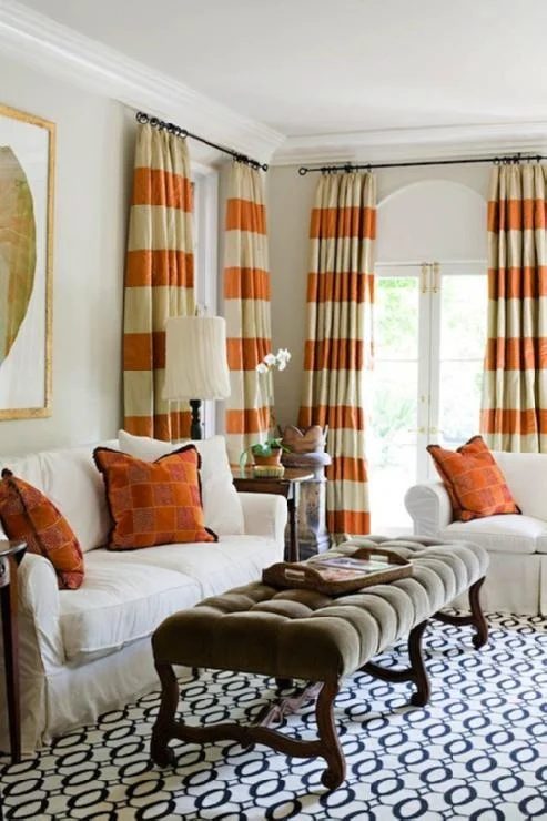 DecorPad Orange Striped Curtains