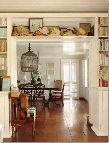 built in bookcases around doorway!