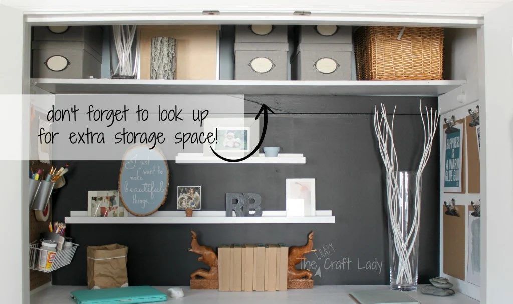 Closet office with extra storage space - The Crazy Craft Lady featured on @Bekob