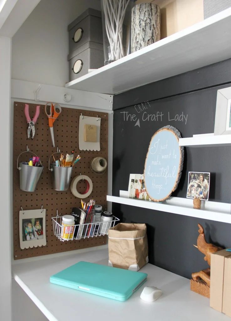 Craft space and home office in a closet - The Crazy Craft Lady featured on @Bekob