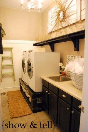 laundry room remodel with storage pedestals