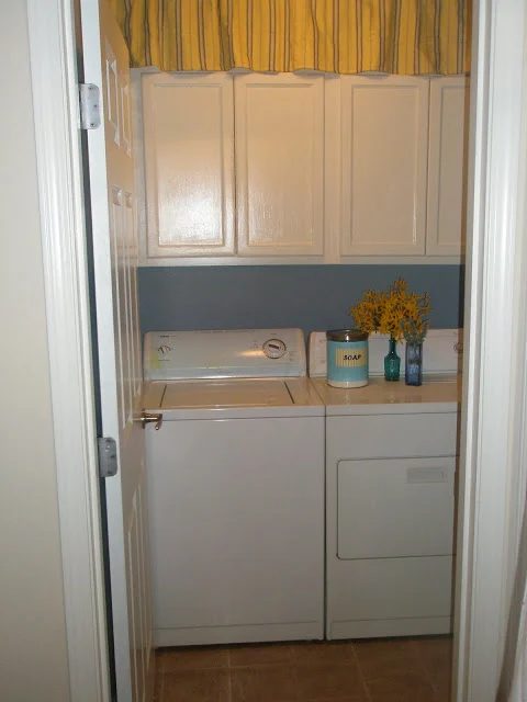 laundry room oak cabinet upgrade and organization