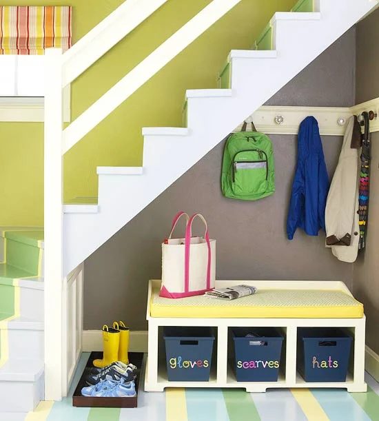 under stairs organized mudroom, Better Homes and Gardens