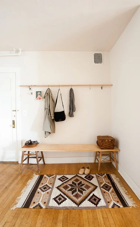stools to bench for minimalist mudroom