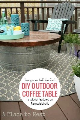 Handmade Outdoor Coffee Table From A Large Metal Bucket By A Place To Nest Featured On Bekob