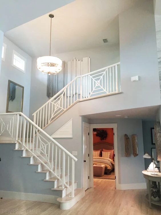 Paint colors for wood floors and trim: Quiet Rain from Glidden