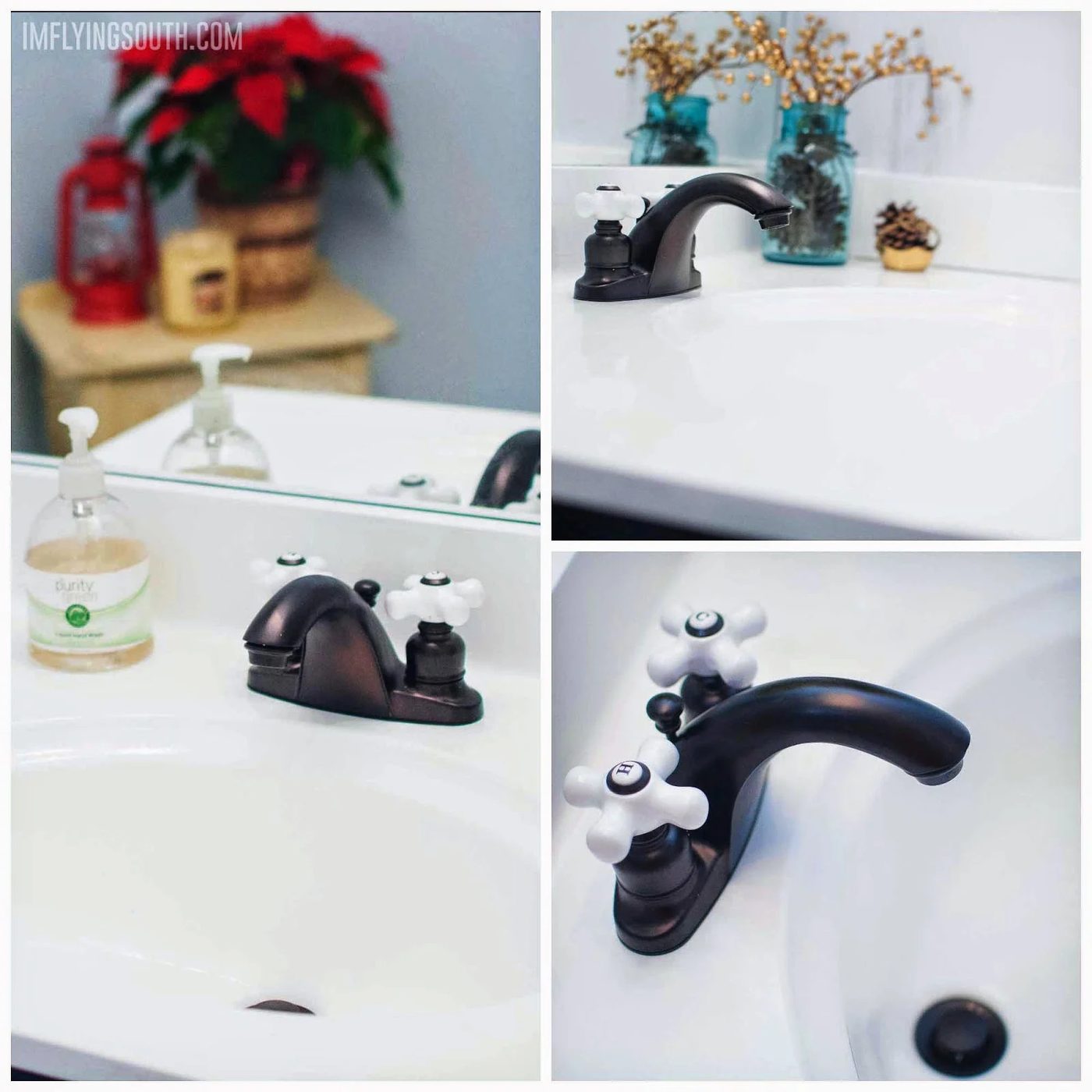 modest-cost-friendly integral sink and countertop makeover with painted countertop sink - I'm Flying South featured on @Bekob